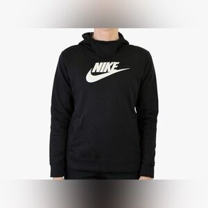 Nike Black Women's Sportswear Large Logo Hoodie Funnel Neck Hoodie S